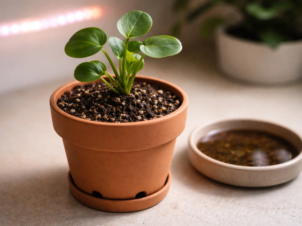 Close-up of a plant pot with drainage holes, airy potting mix, and moist soil vs soggy soil.