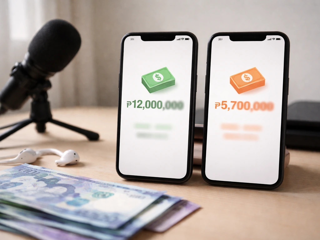 Split scene of two anonymous web-card style rectangles showing different cash amounts, symbolizing net worth disagreemen