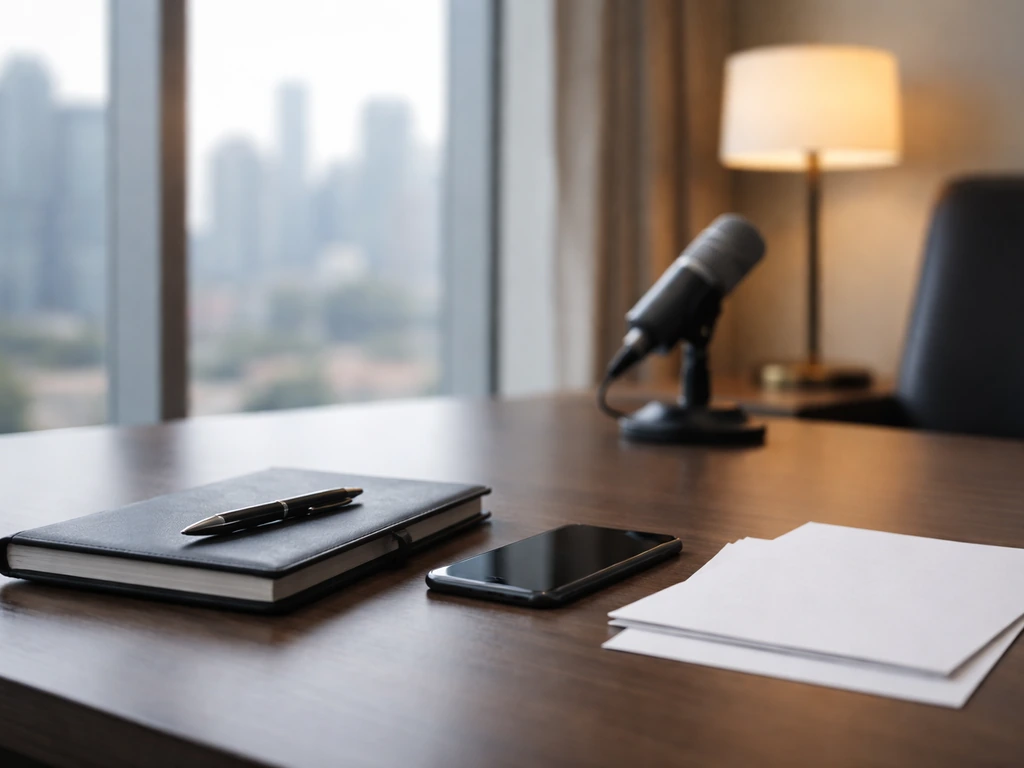 Minimal photo of a quiet modern office desk with a smartphone and business documents suggesting entrepreneurship