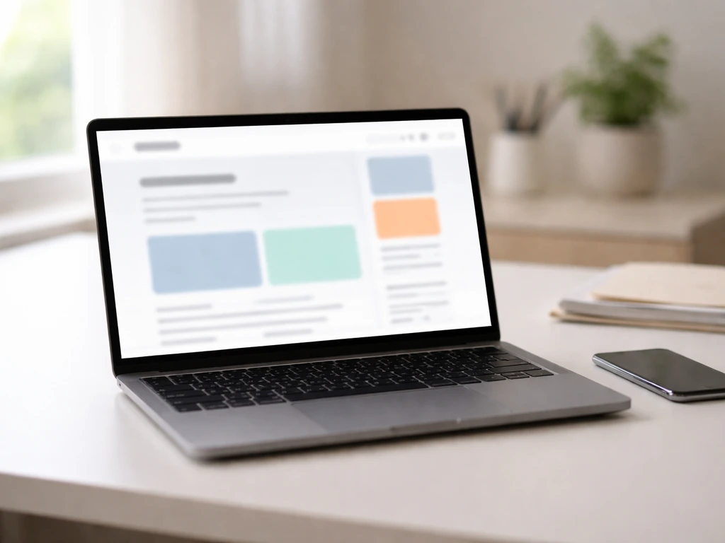 Minimal photo of a laptop on a desk showing blurred app-style interface, symbolizing startup equity and tech media.