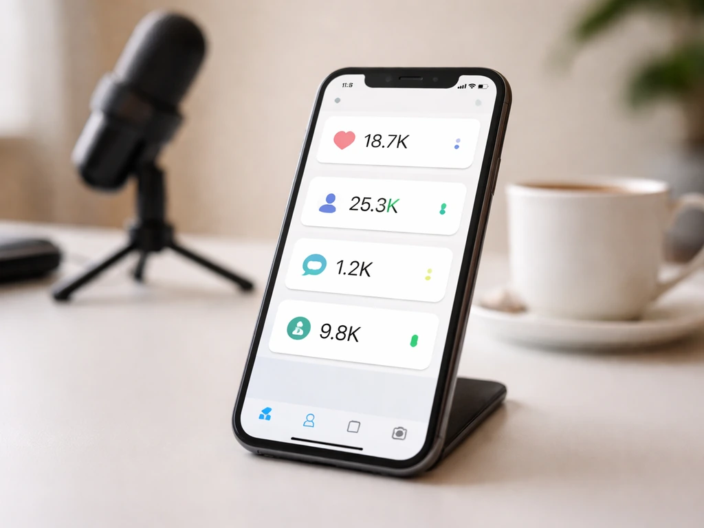 Minimal photo of a phone showing social media metrics-style icons for an online influencer revenue theme