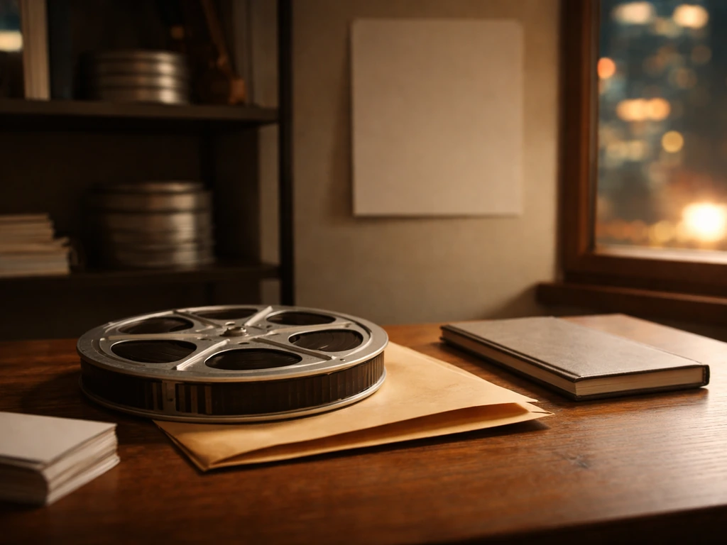 Minimal office scene with film-reel and envelope suggesting acting fees and film credit income signals