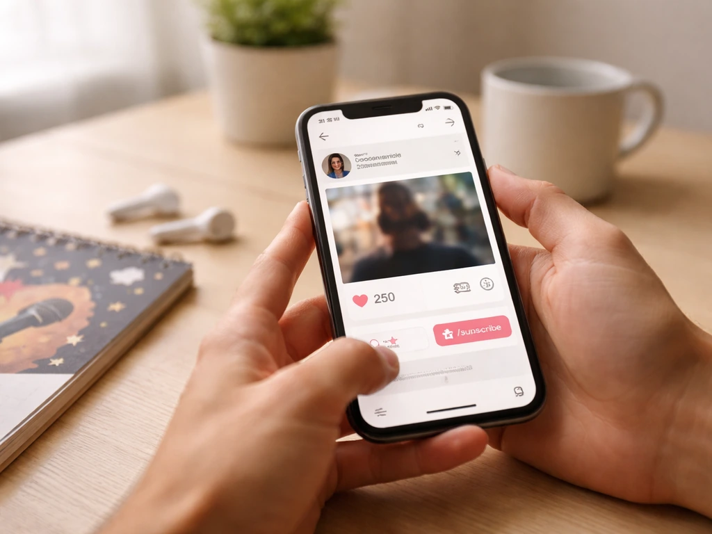 Close-up of a smartphone showing social media-style monetization features with a creator vibe