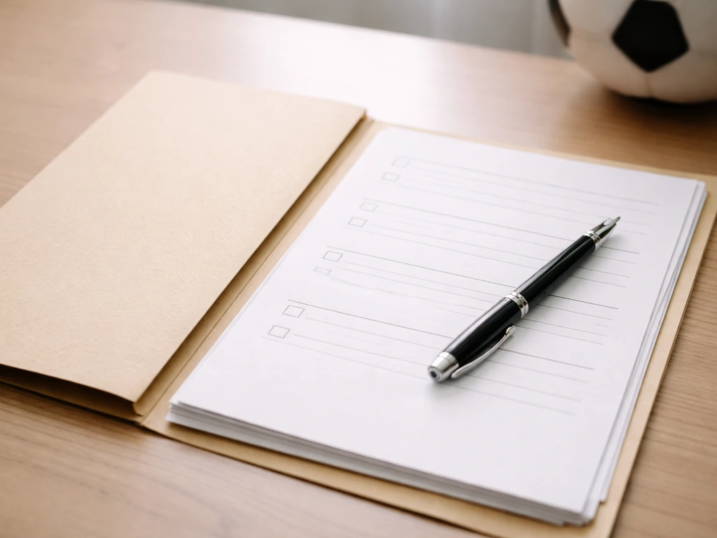 Close-up of a soccer contract folder on a desk with a pen, symbolizing club salary line items
