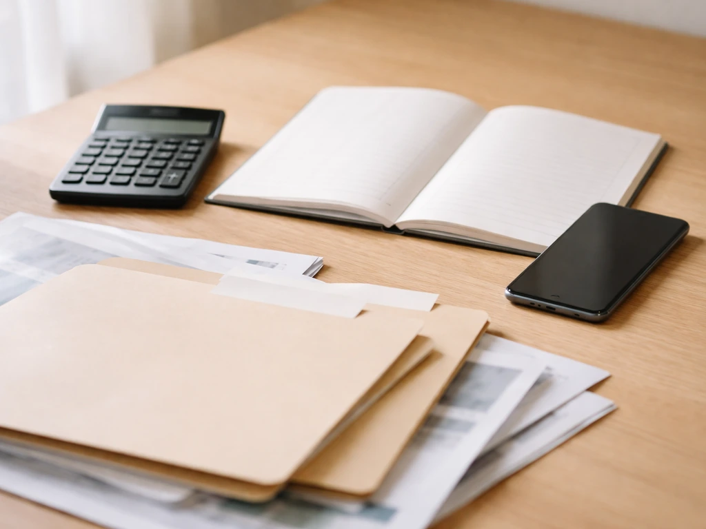 Overlapping blank financial documents and a calculator on a desk to symbolize uncertain net worth estimates.