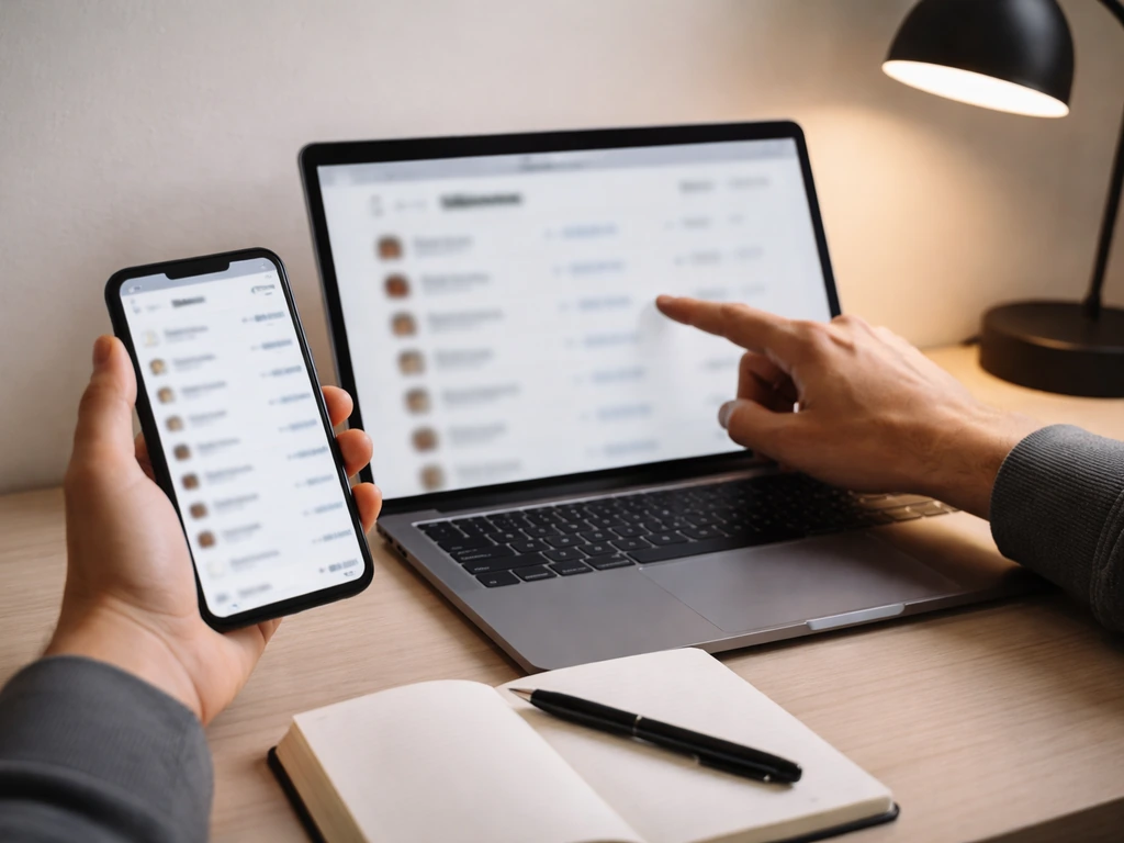 Close-up of a laptop showing a blurred finance webpage while a notebook and phone suggest cross-checking updates.