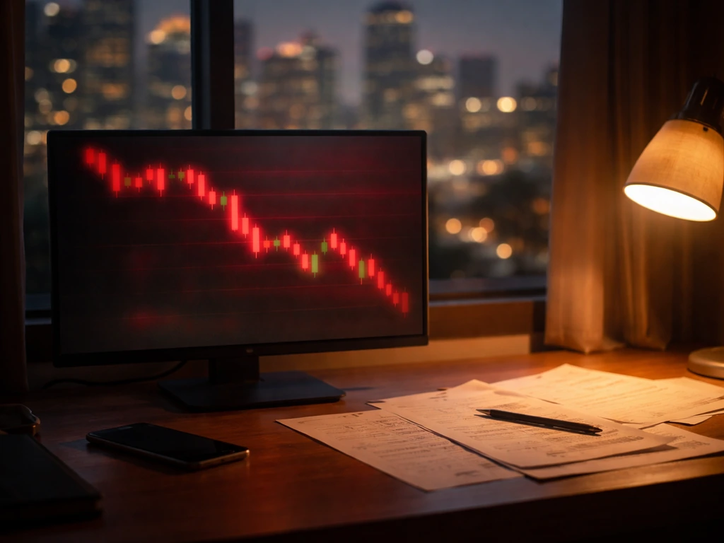 Philippine stock trading screen glow with blurred city lights, suggesting a stock market decline