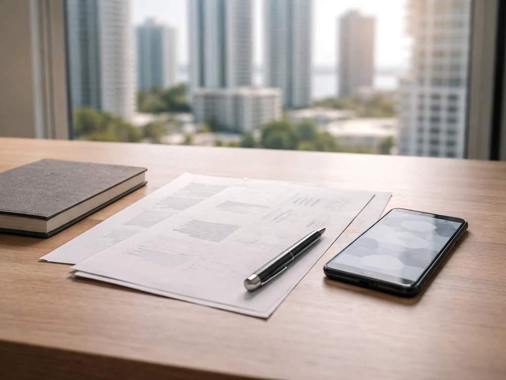 Minimal desk scene with a smartphone and documents symbolizing credible net-worth estimation
