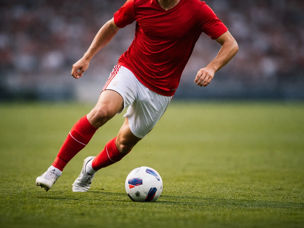 Ander Herrera-like football midfielder in action dribbling on a Spanish-styled pitch.