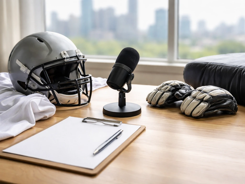 Minimal business setting symbolizing NFL guard identity confusion, with subtle sports-position cue