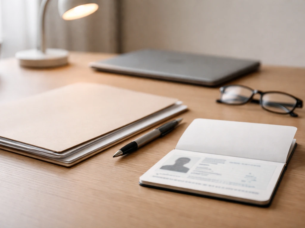 Open passport and birth record-style documents beside a laptop, symbolizing an identity check before trusting net worth