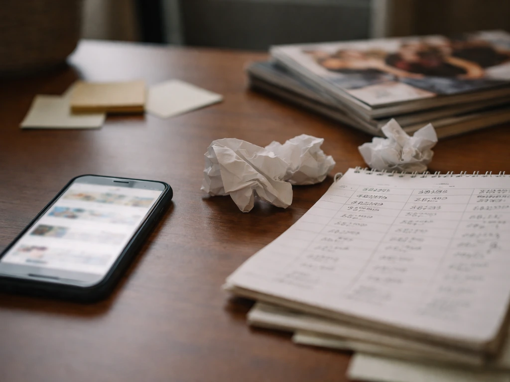 Anonymous office scene with scattered printed numbers and blurred phone screens suggesting conflicting net-worth claims.