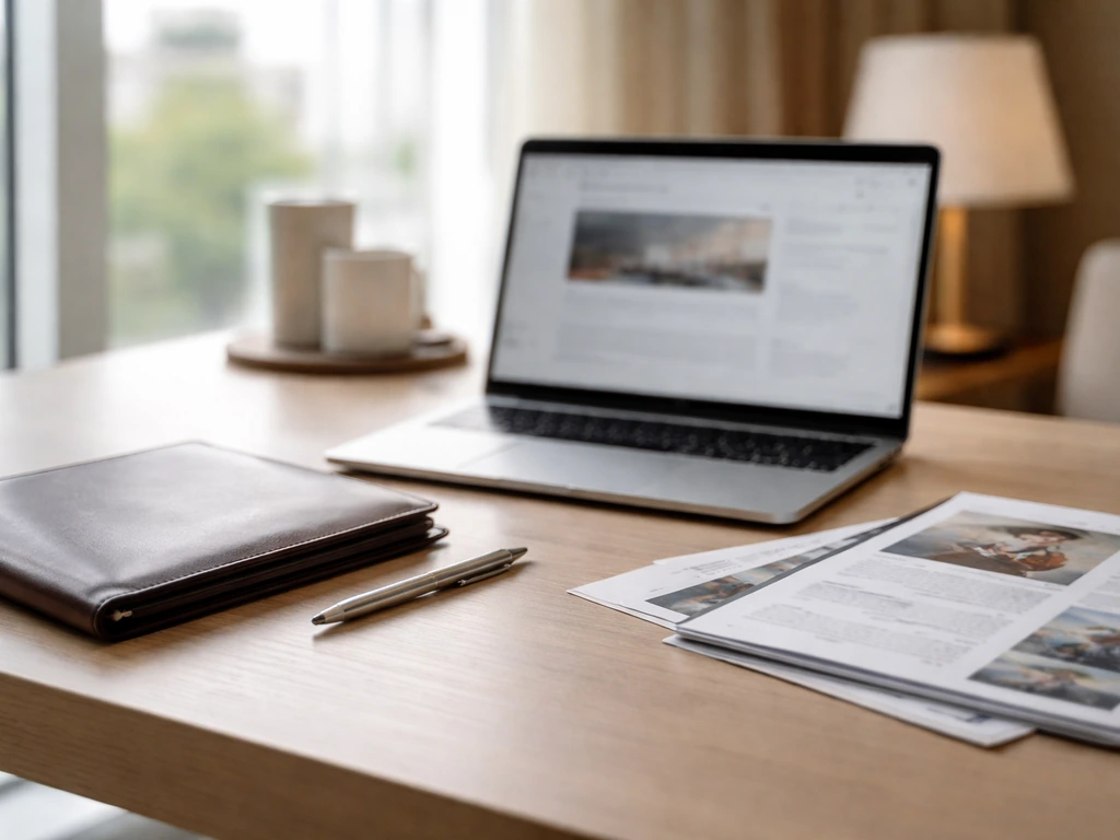 Minimal desk scene with an open laptop and investment documents symbolizing a major acquisition milestone.