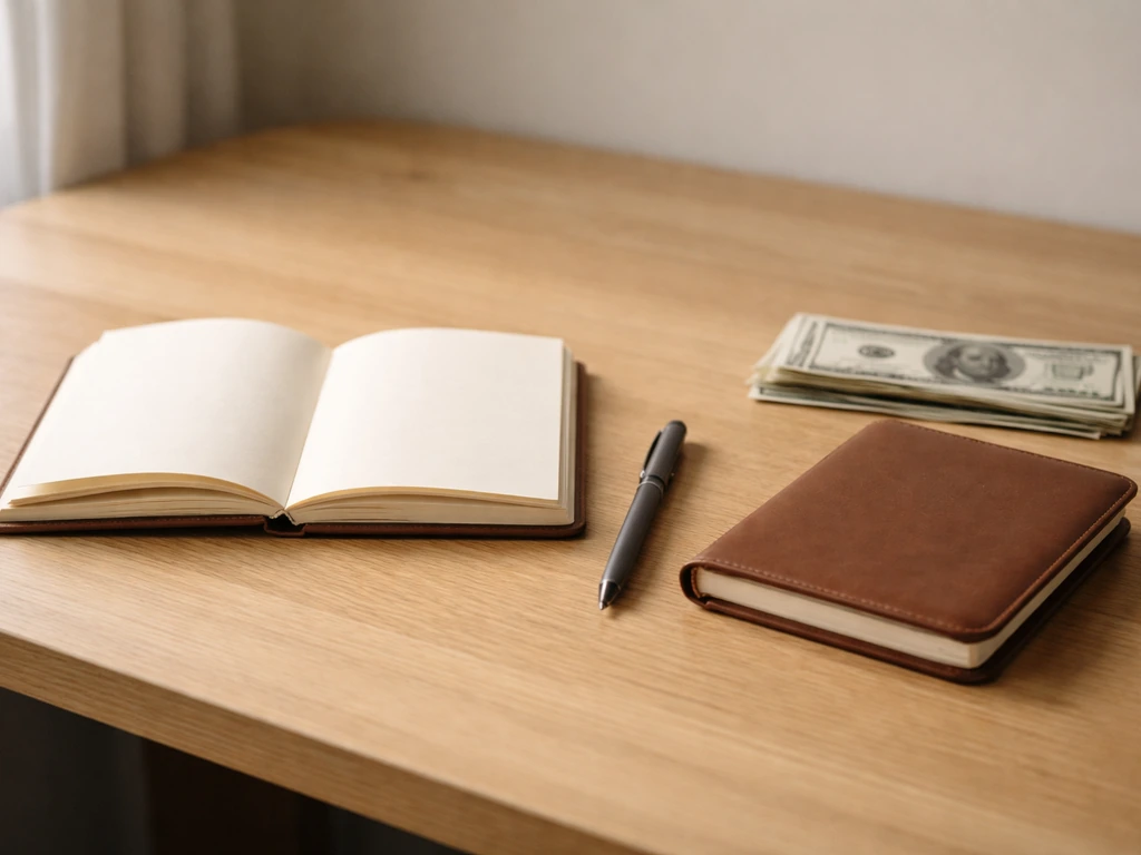 Minimal photo of money and a ledger-style notebook suggesting assets vs liabilities.