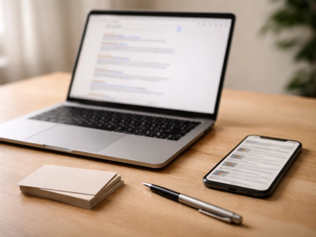 Close-up of a laptop and smartphone showing generic search results for tracking an online net worth estimate