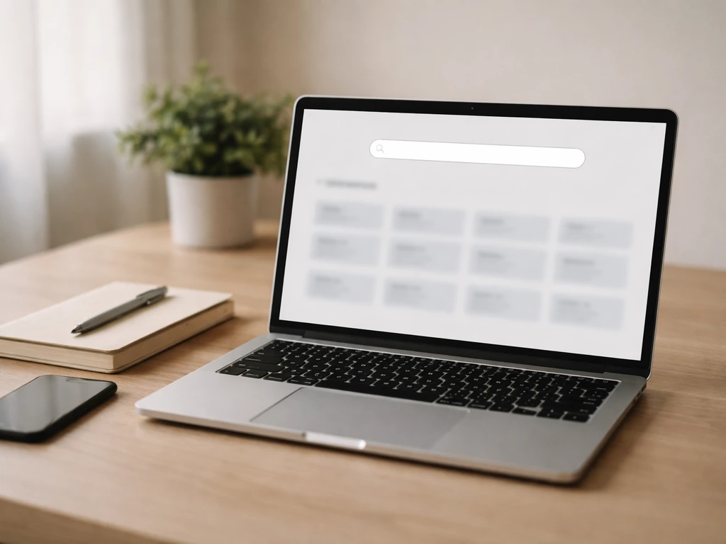 Minimal desk scene with laptop open to SEC-style filing and investor resources links, showing verification steps