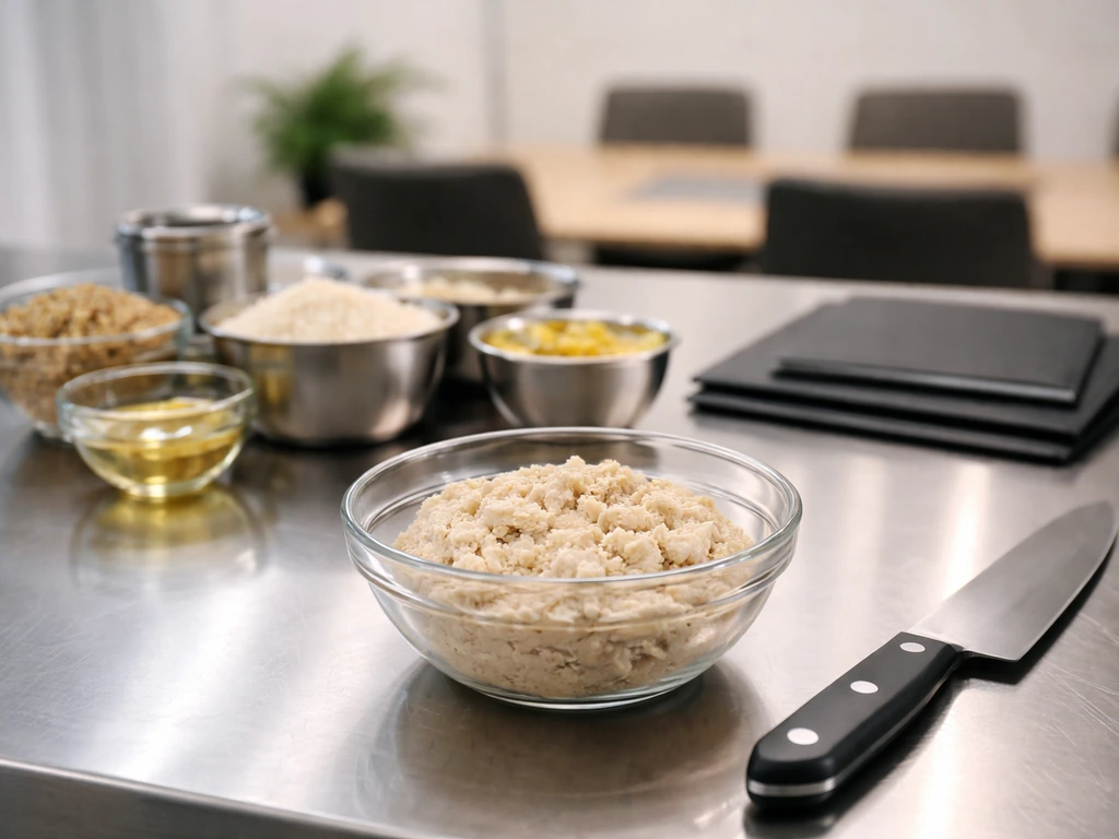 Minimal food-tech countertop scene with alternative protein ingredients, hinting at a brand partnership announcement