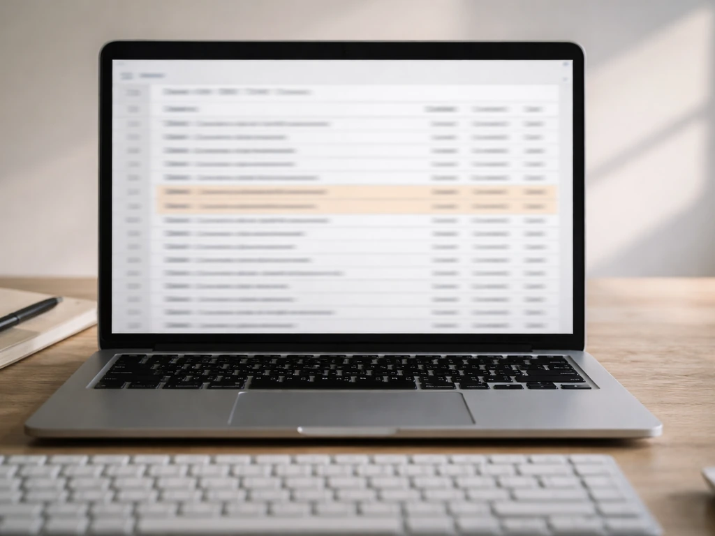 Laptop showing a SEC EDGAR–style search results page with highlighted filing entries, no readable text.