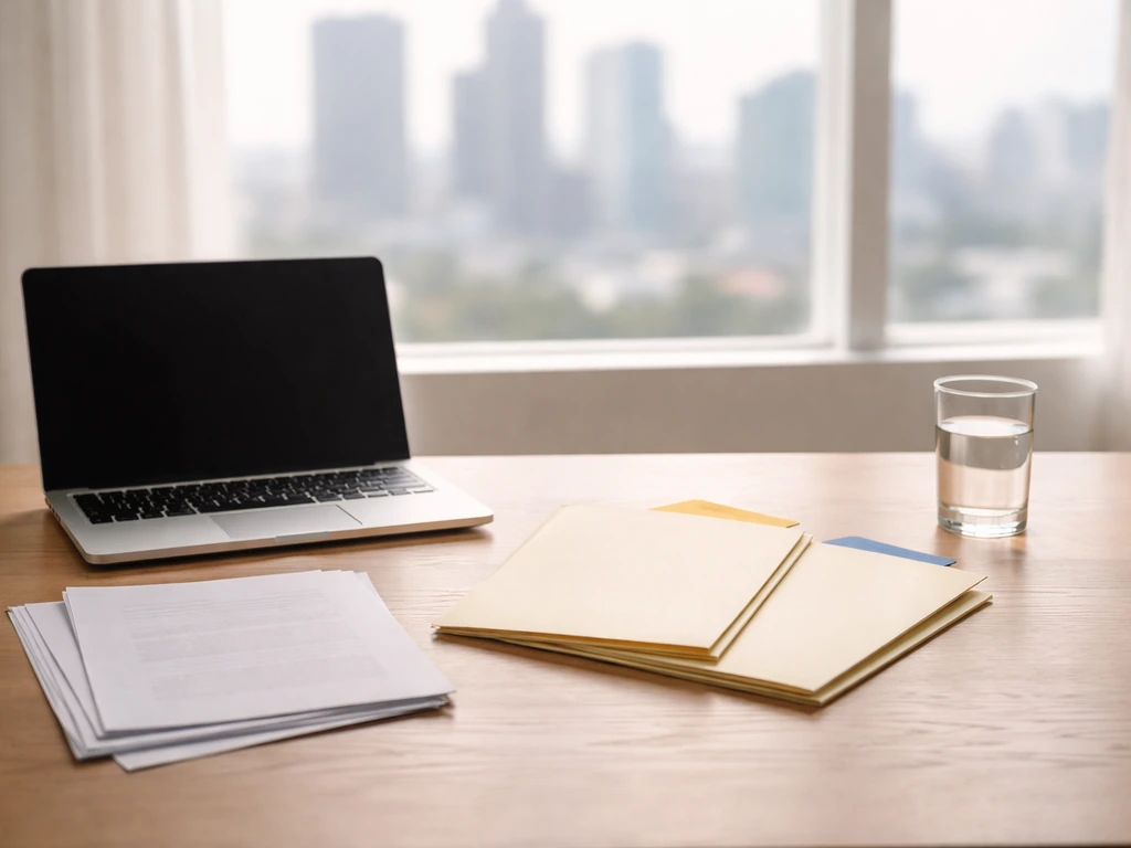 Minimal office scene with two clear envelopes labeled only as plain paper folders, symbolizing differing wealth estimate
