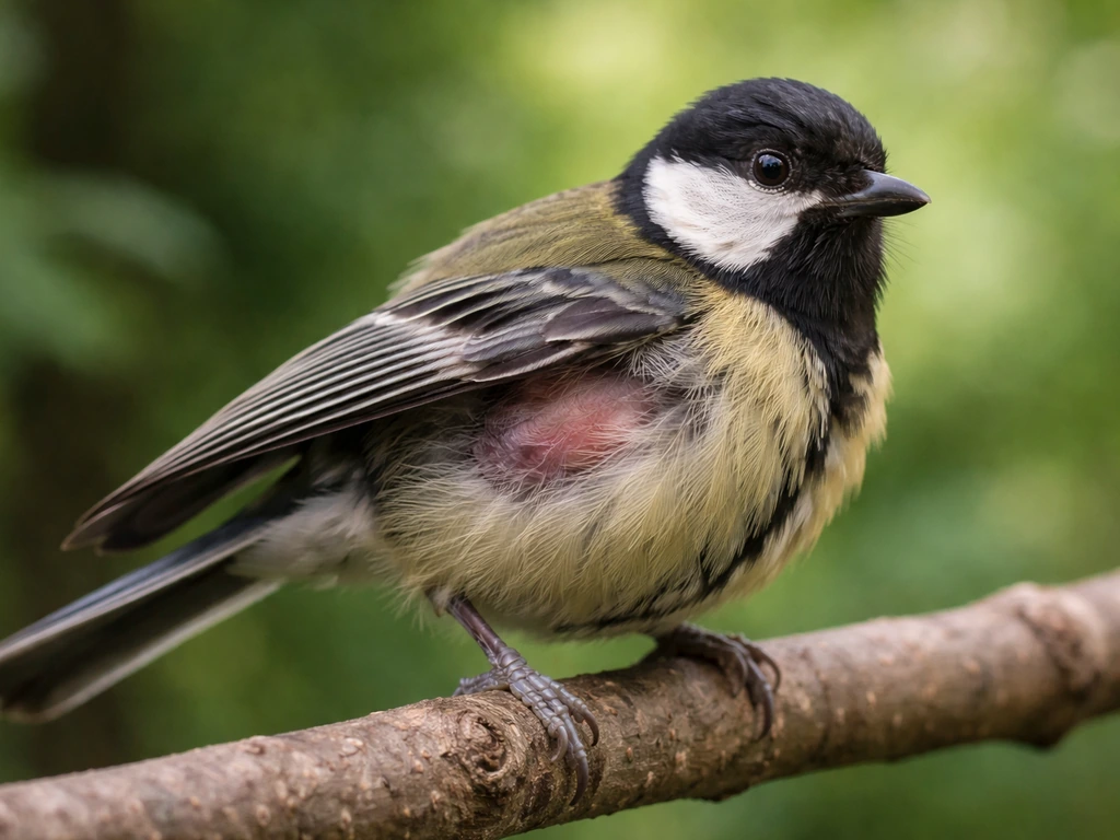 Close-up of a bird with mild swelling and skin irritation around a suspected bite area