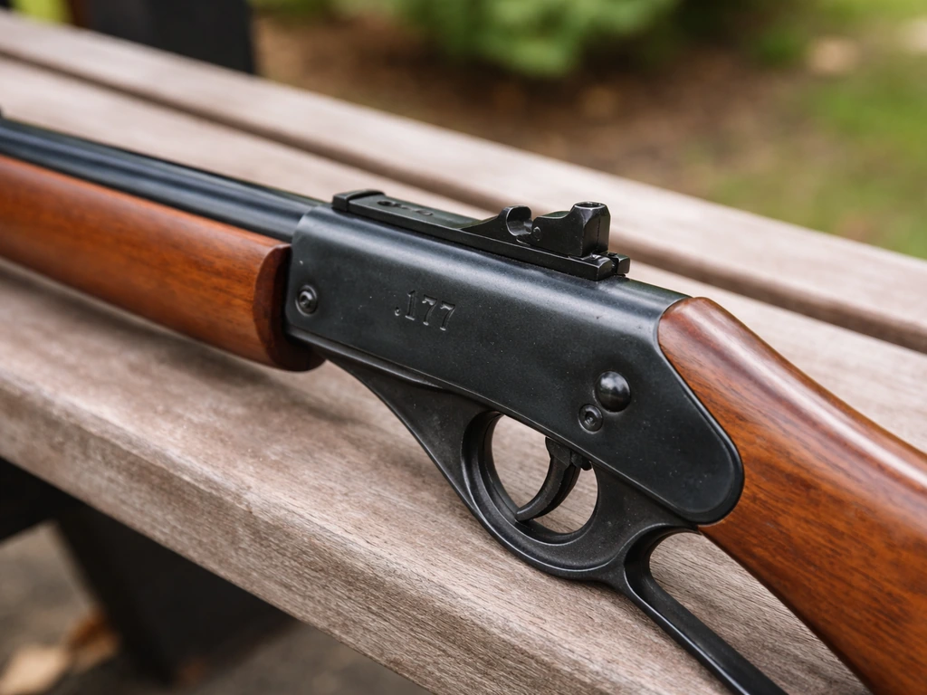 Close-up of a Daisy Red Ryder Model 1938B lever-action BB gun with lever and sights visible