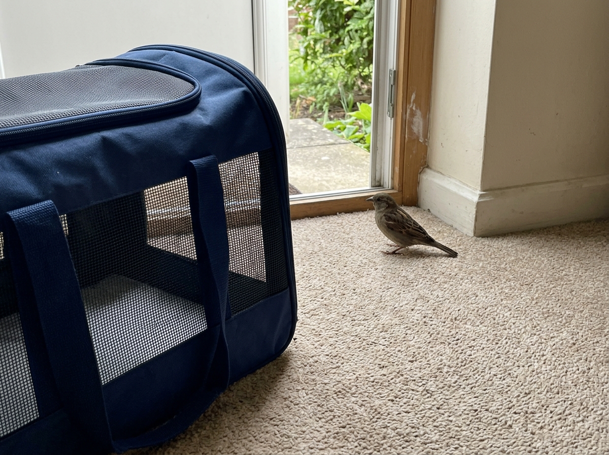 Bird assessed from a safe distance with you keeping pets and kids out of the room