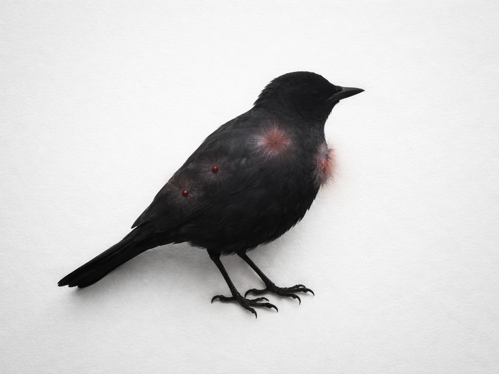 Minimal bird silhouette showing three non-graphic injury pathways: puncture, blunt impact bruising, and contact trauma.