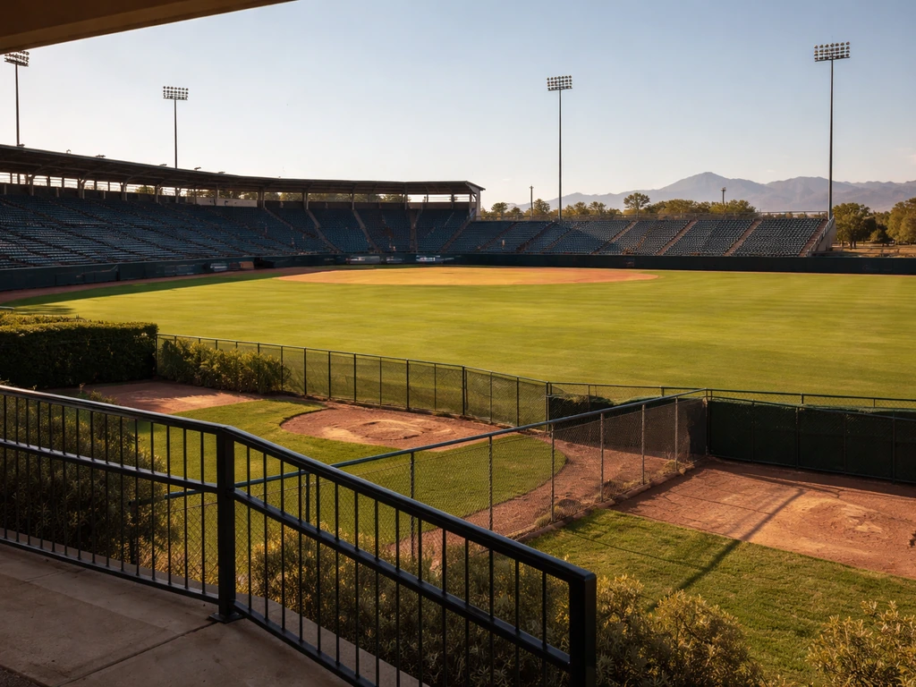 Tucson Electric Park ballpark exterior with an empty field at spring training in Tucson, Arizona.