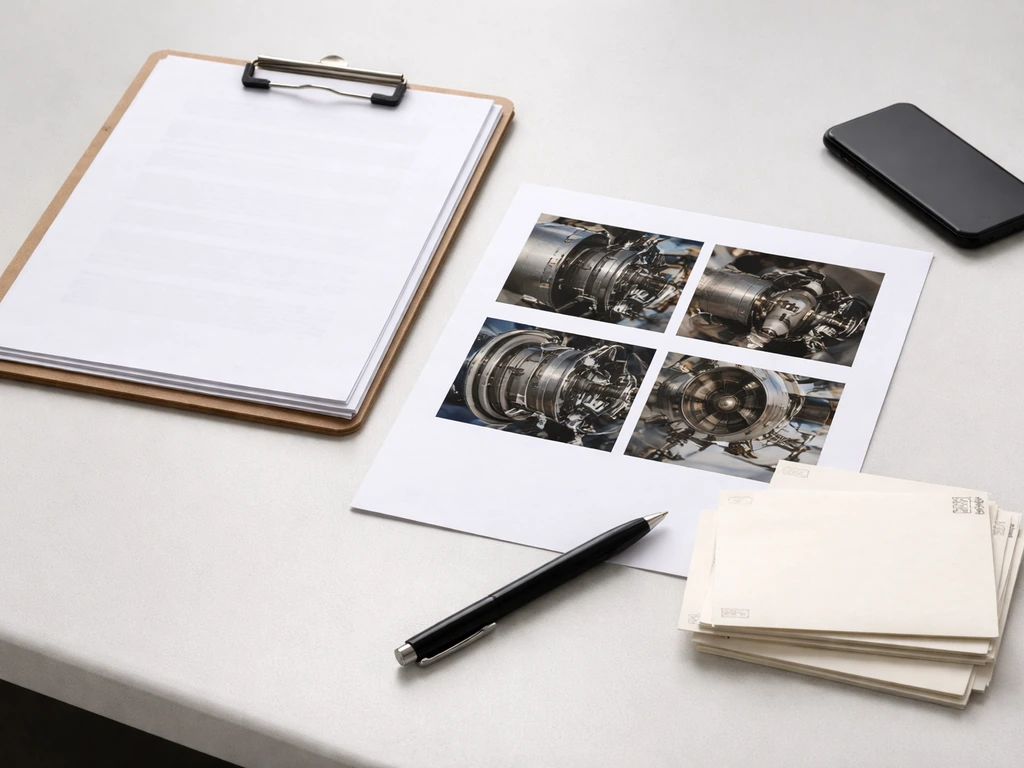 Minimal photo of neatly arranged evidence documents and printed photos on a desk for an insurance claim