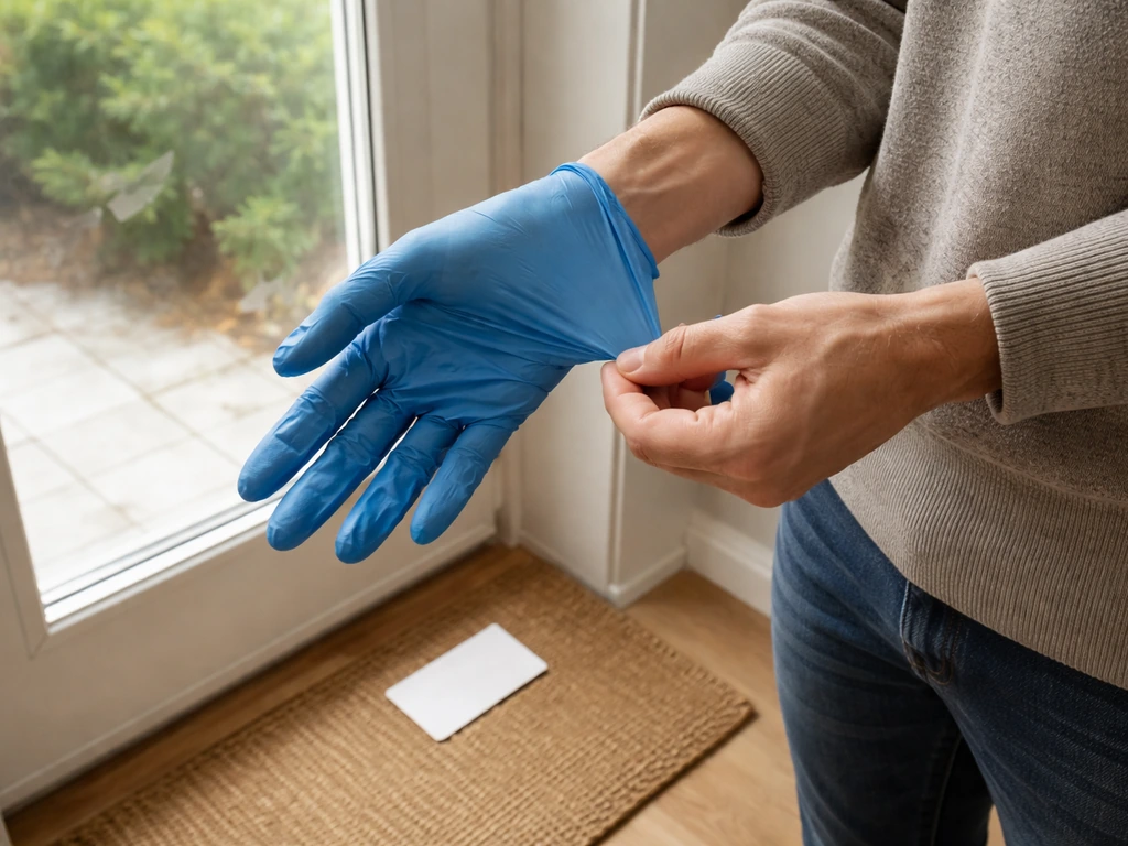 Person wearing disposable gloves prepares to contact a wildlife rehabilitator after finding a dead bird