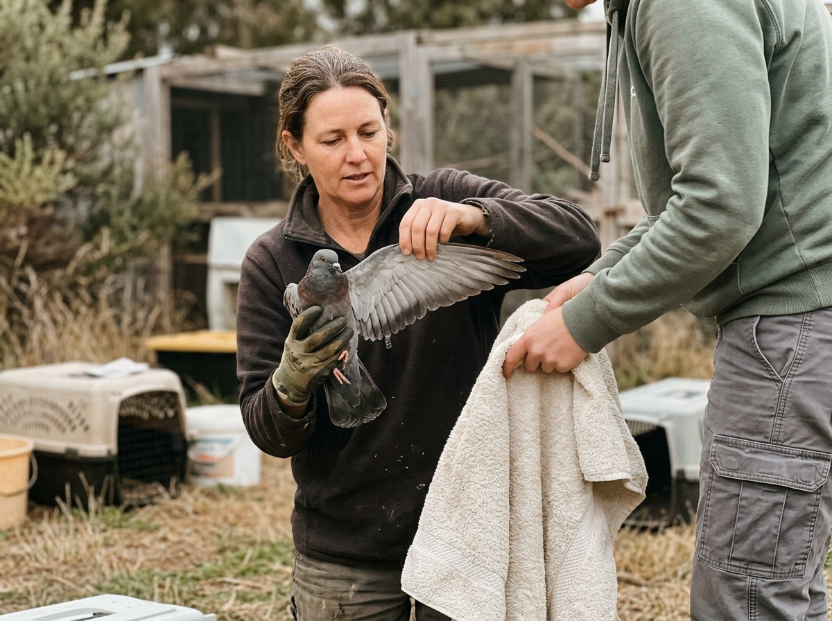 Wildlife caregiver examining an injured bird after a collision, illustrating what to do next.