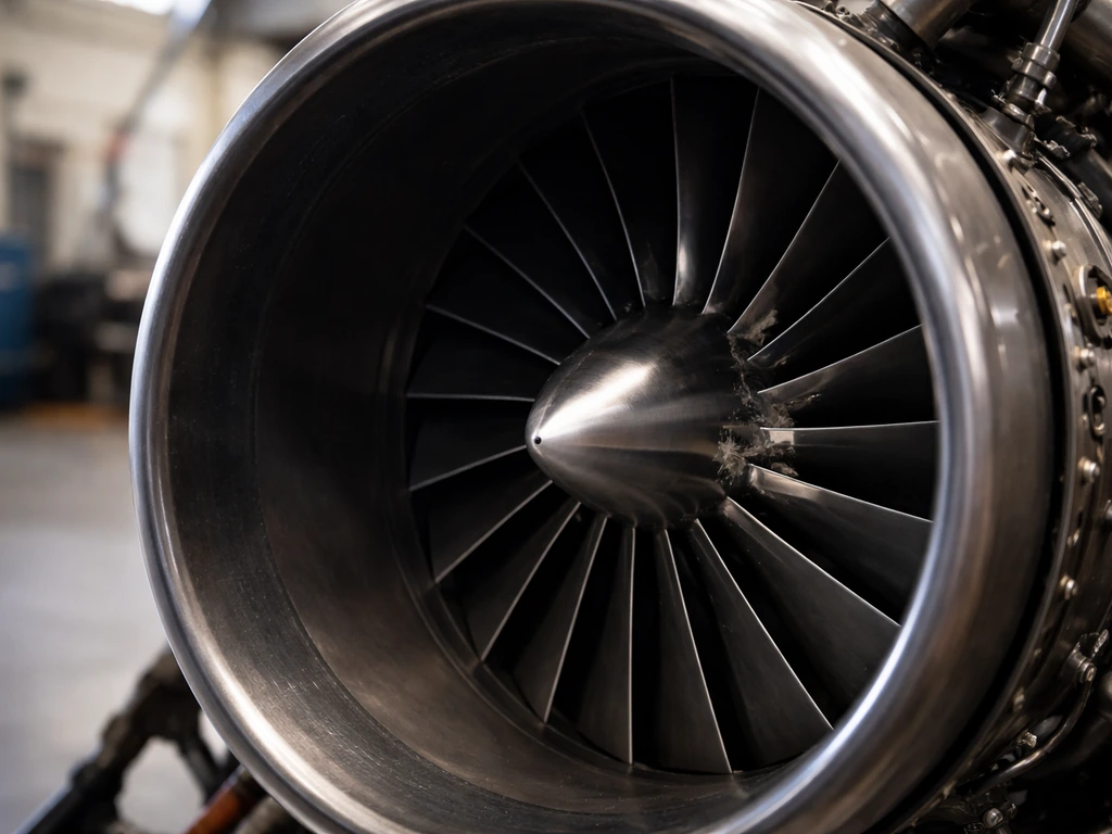 Close-up view inside a helicopter turbine intake showing compressor blades damaged by an ingested bird impact.