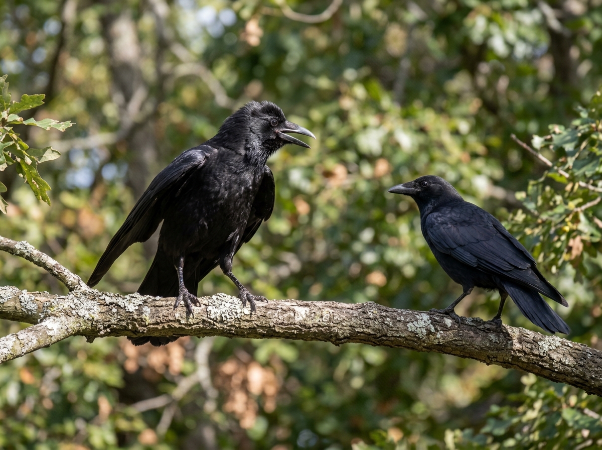 Urban bird displaying warning posture near its nest area