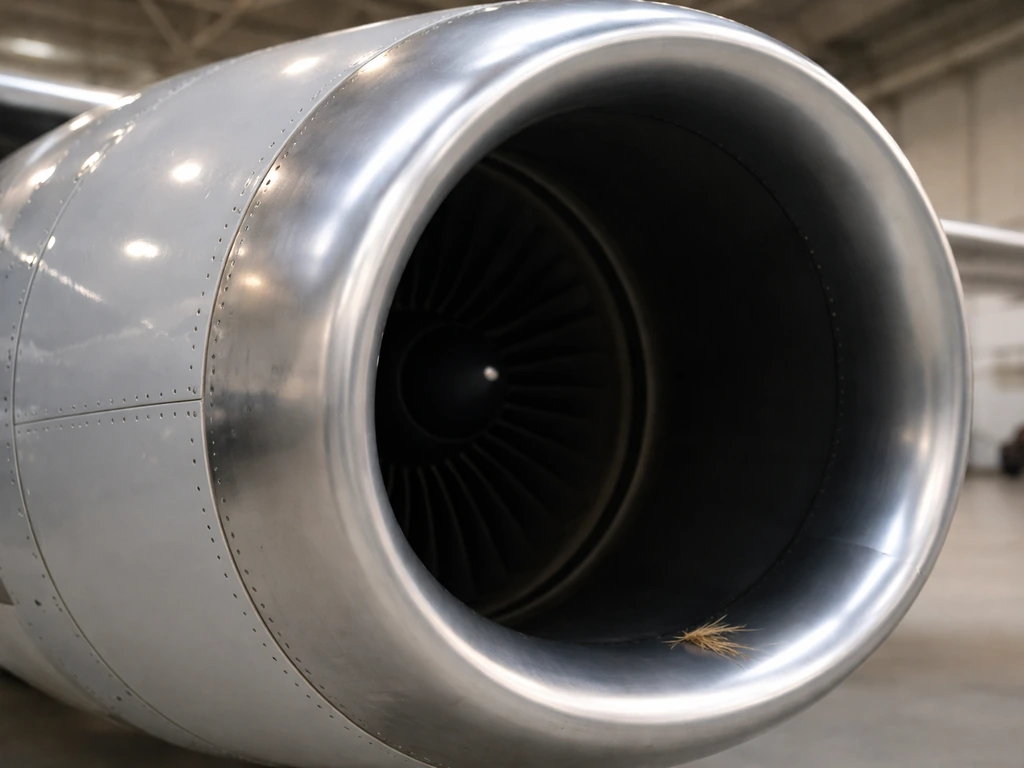 Close-up of an aircraft engine inlet with leading-edge panels, showing bird-strike-resistant design details