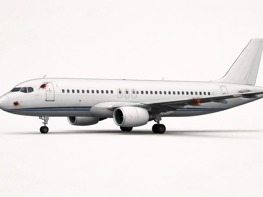 Minimal cutaway view of a generic airplane highlighting typical bird-strike contact areas.