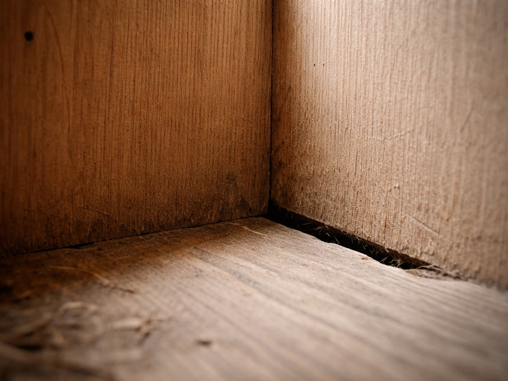 Close-up inside a bird nest box showing a slippery smooth wall and a small dangerous gap