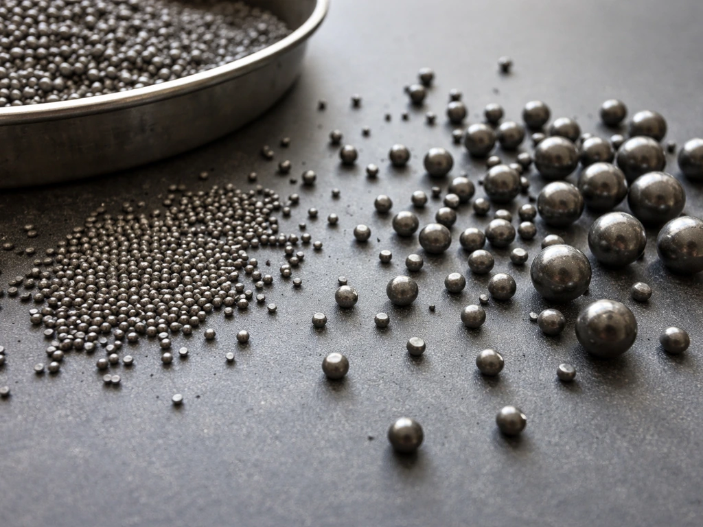 Close-up of scattered vintage shotgun pellets on a neutral surface with varying sizes, showing inverse numbering confusi