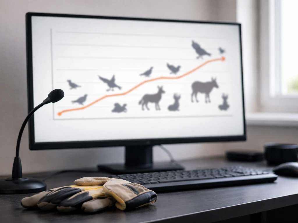 Close-up of a bird-strike reporting chart with silhouettes and a subtle upward trend line on a monitor