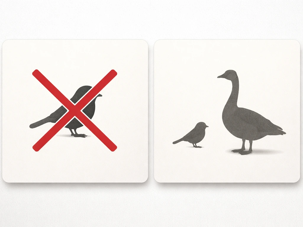 Minimal side-by-side tiles showing a crossed-out myth and a supported fact about birds and planes.