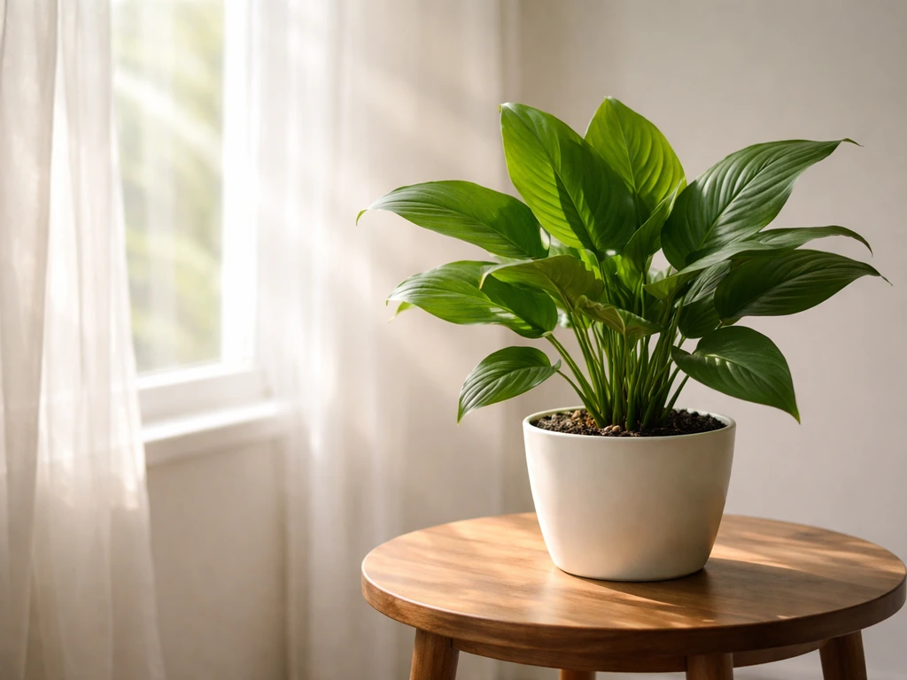 Houseplant near a sheer-curtained window showing bright indirect light direction.