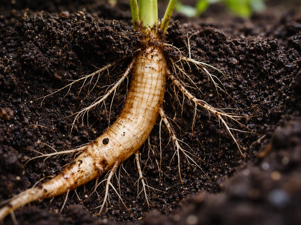 Close-up photo of a plant root with moist soil, highlighting water uptake and inner transport pathways