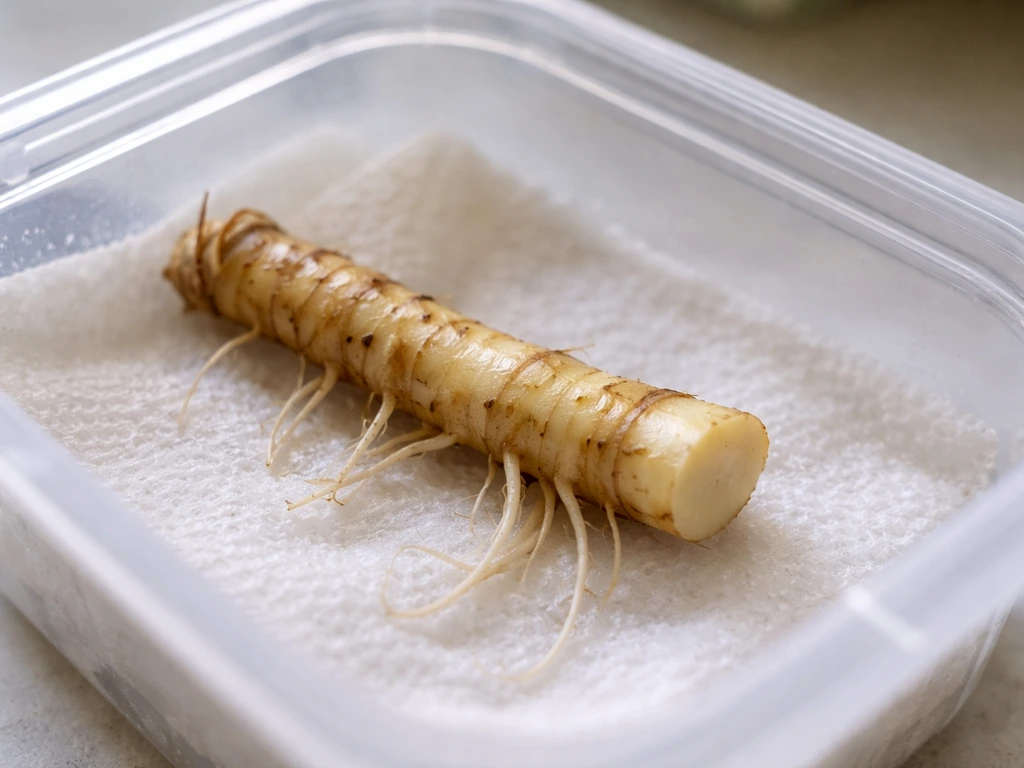 Healthy root cutting on damp paper towel with no green shoots formed yet.