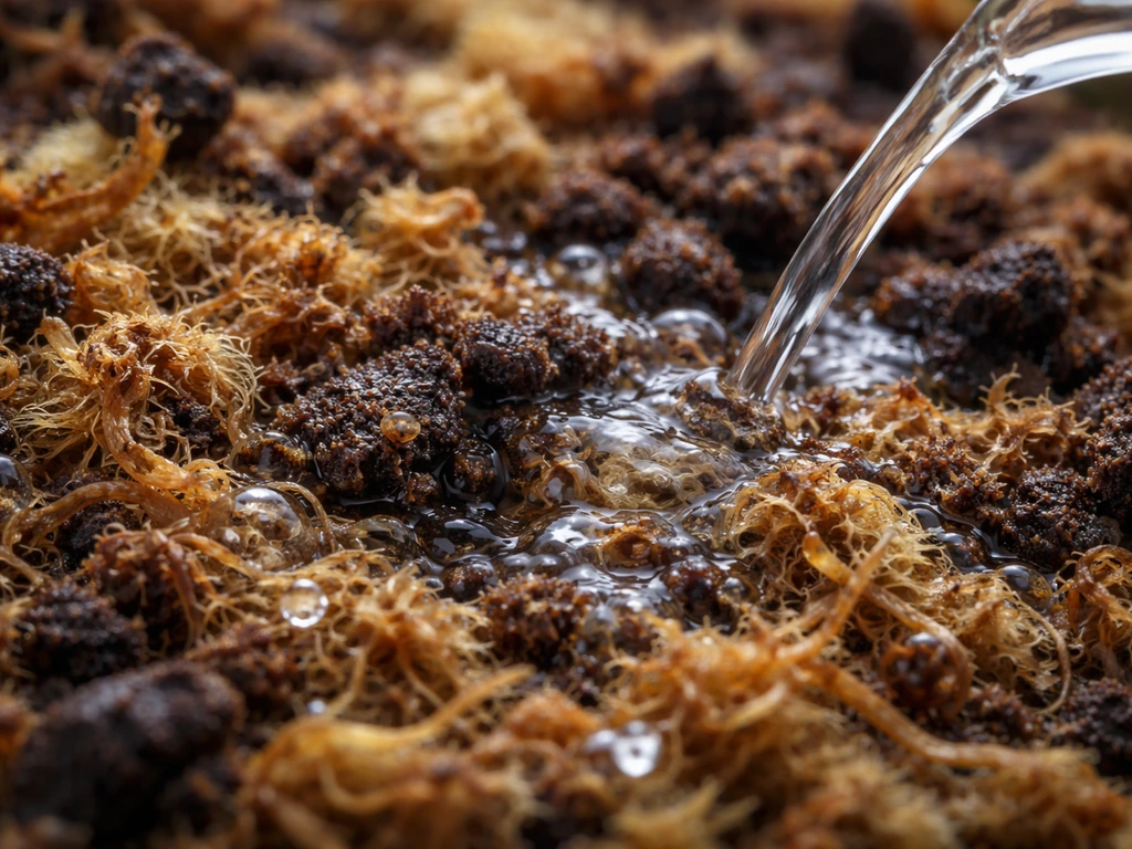 Macro close-up of sphagnum/peat acidic mix texture with a watering droplet near carnivorous plant media