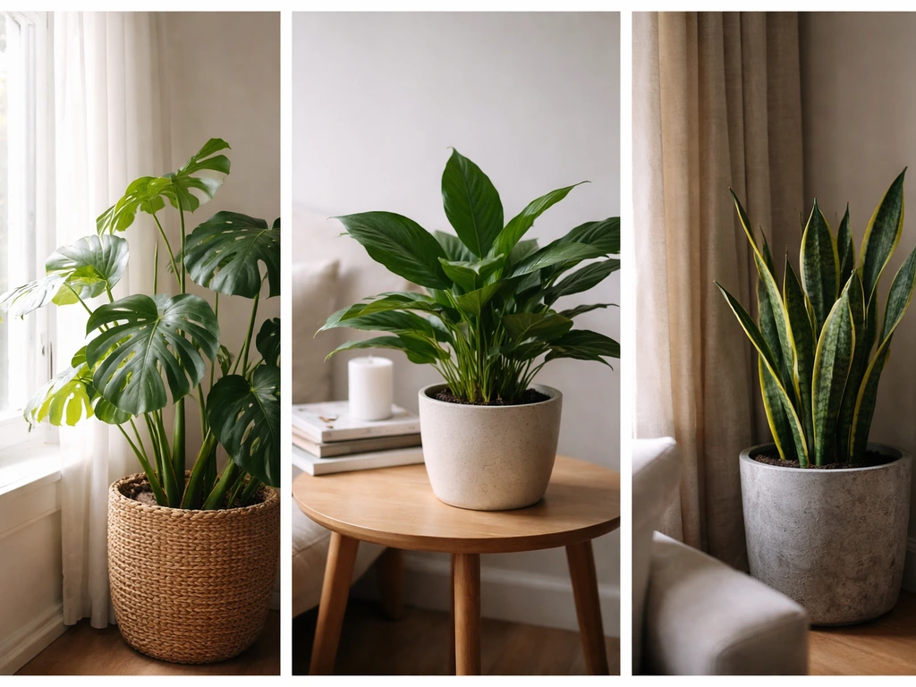 Houseplants in a bright window and a dim corner, showing light-specific plant choices.