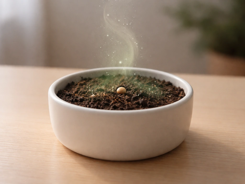 Close-up of an in-game style planter holding a seed with soft glowing growth progression effect.