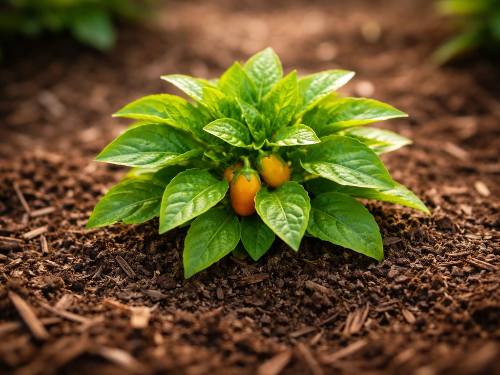 Close-up of a Sims FreePlay garden patch with a plant showing a harvest-ready visual signal