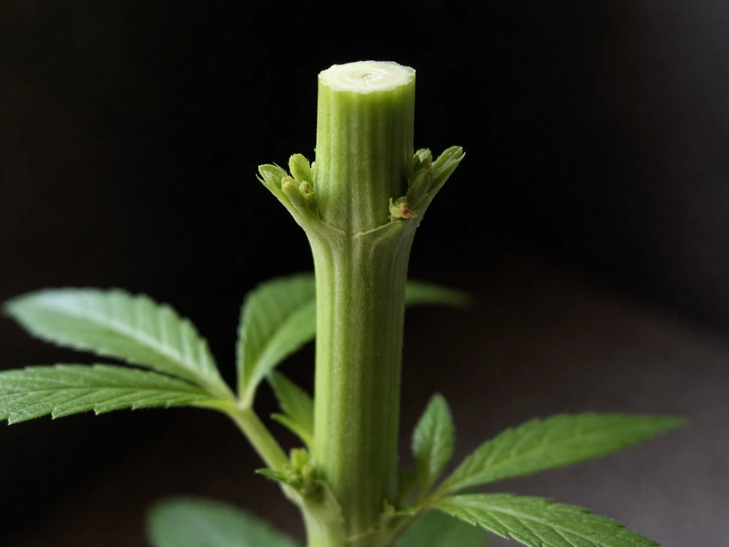 Close-up of a plant stem with the top portion removed, showing node points for new shoots.
