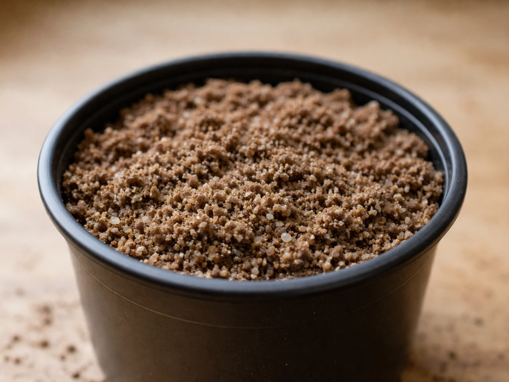 Close-up of a pot filled with a blended peat moss and washed horticultural sand soil mix.