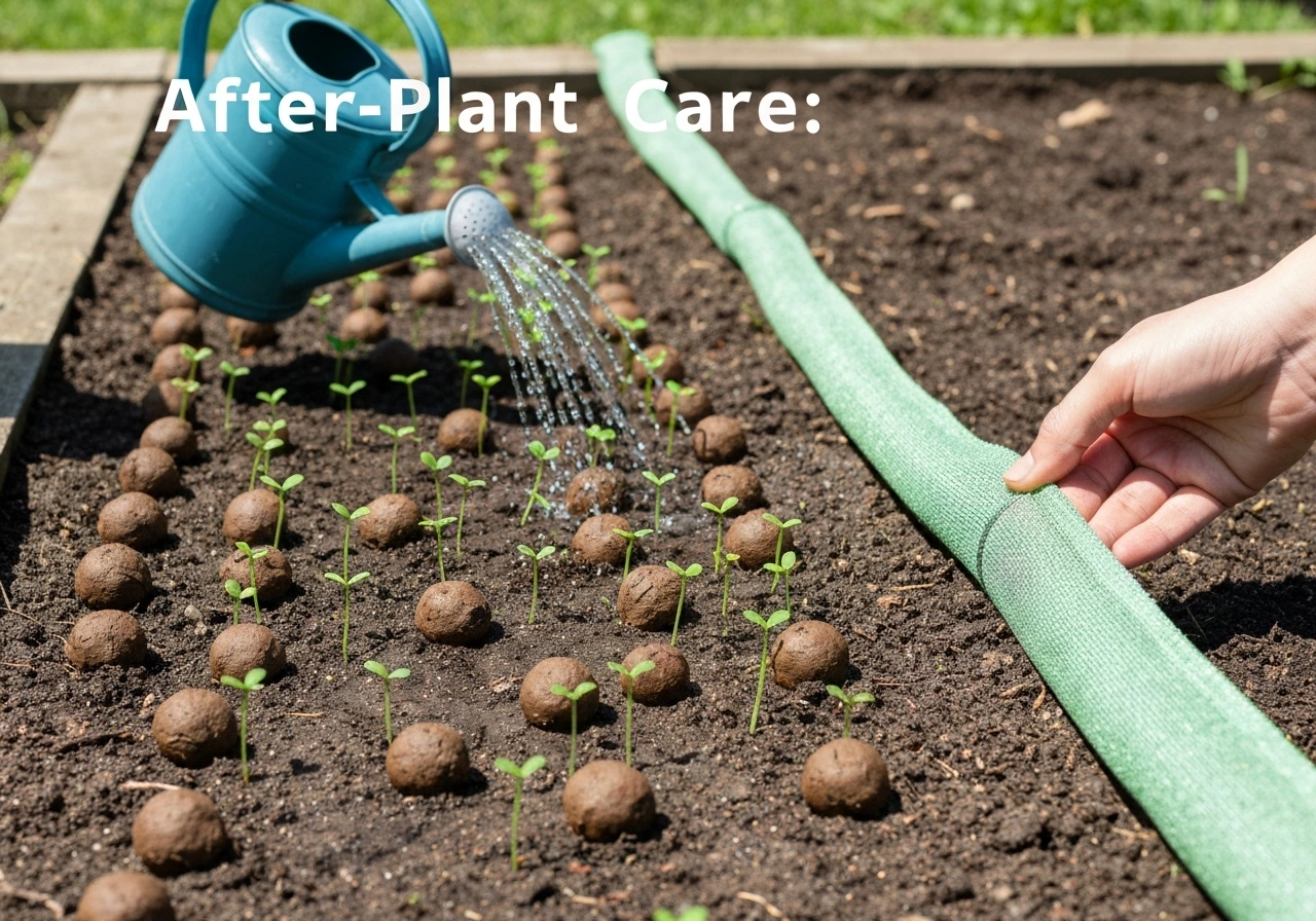 New sprouts from seed balls with careful watering during early establishment