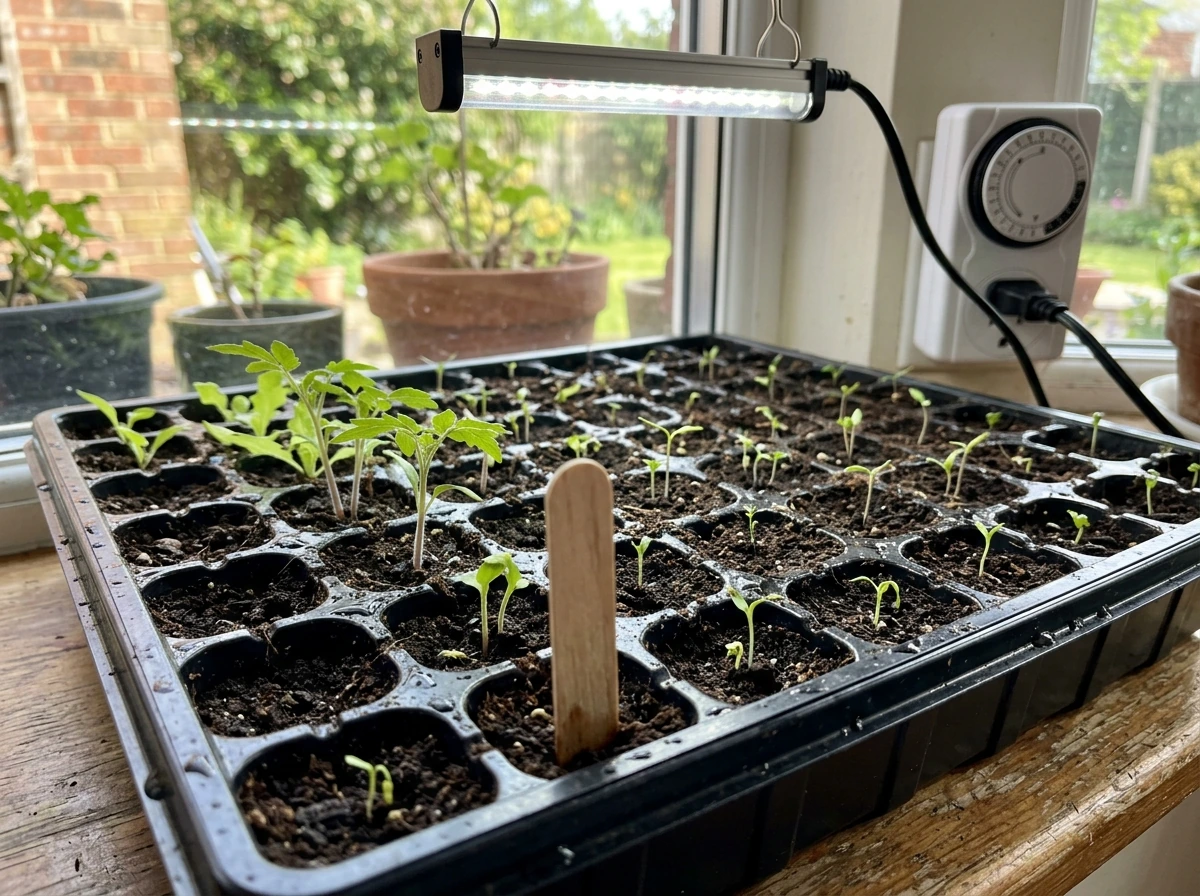Seedling stage after germination in a starter tray leading toward harvest